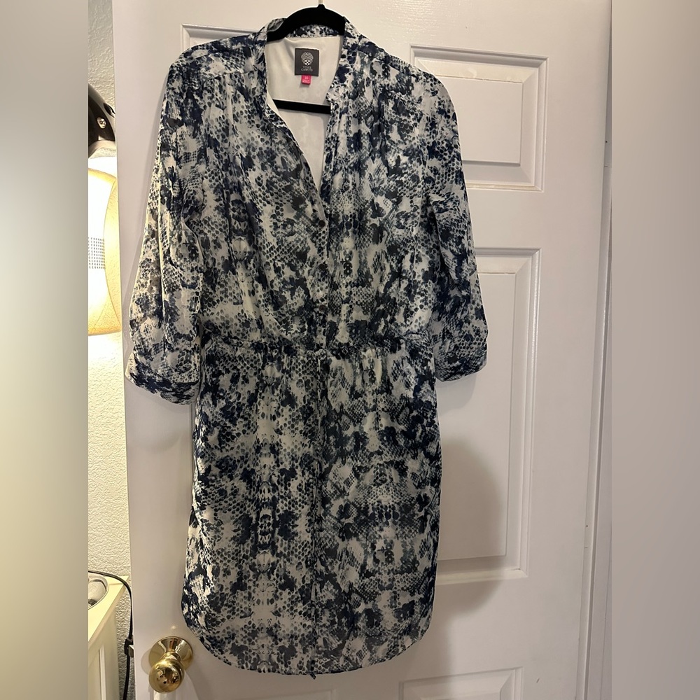 Vince Camuto Black and White Printed Midi Dress